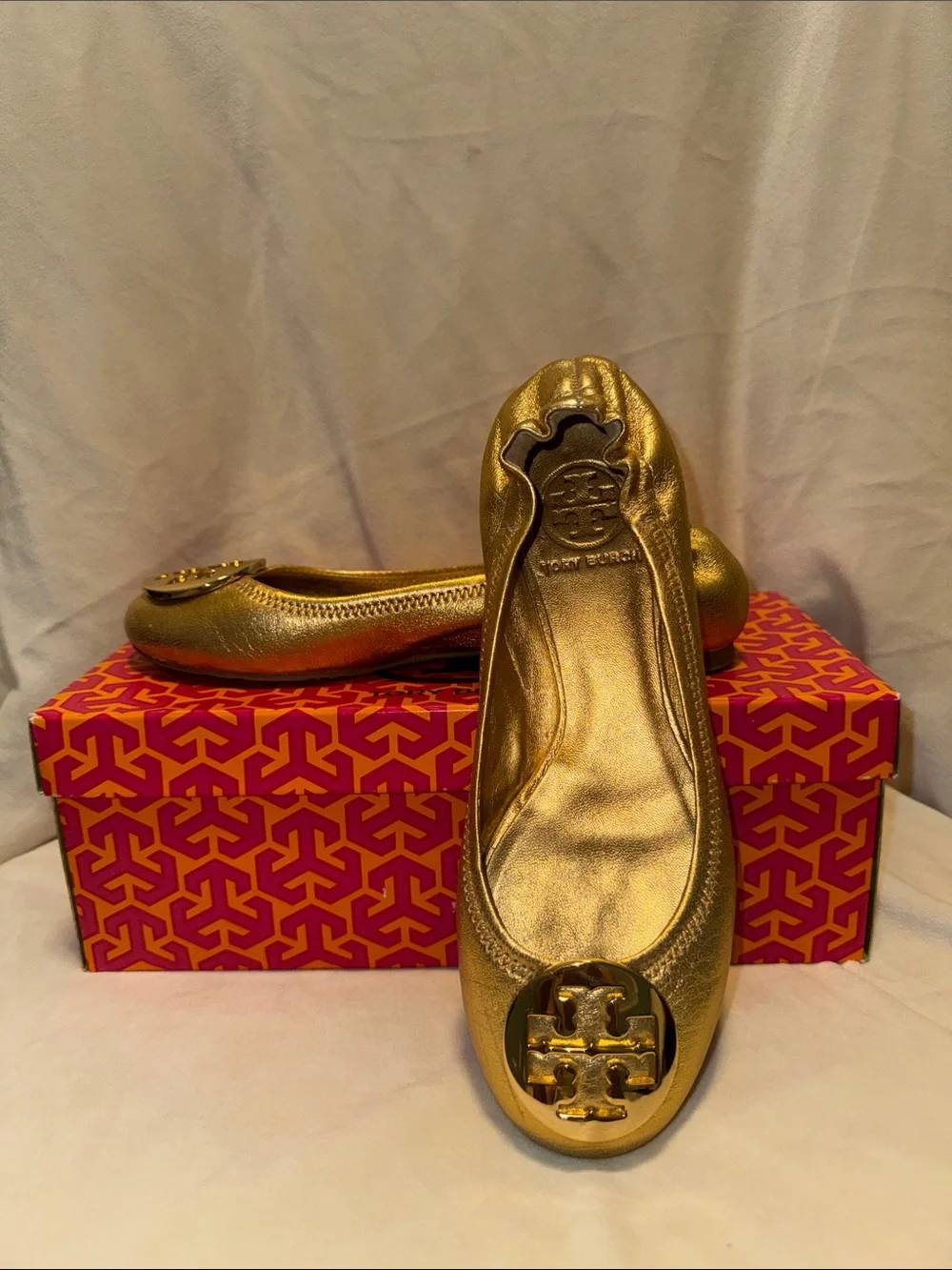 Tory Burch Gold Reva Logo Flats